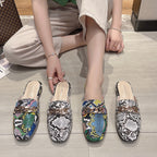 Damen elegante Mules mit schimmerndem Kettenverschluss EB