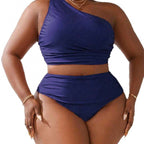 Damen Einseitiger Bikini-Set mit modischem Wickeldetail und hohem Bund R&B