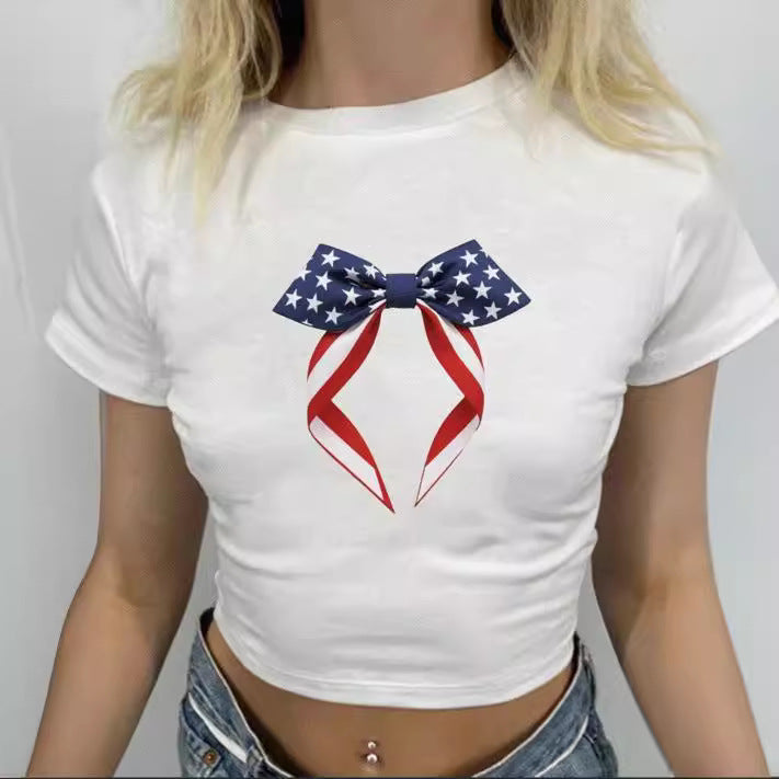Damen Crop-T-Shirt mit kreativen Schleifen-Details R&B