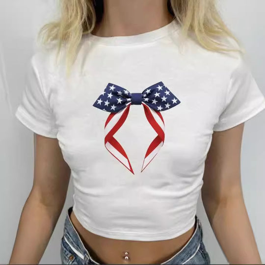Damen Crop-T-Shirt mit kreativen Schleifen-Details R&B