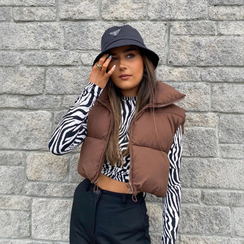 Damen Steppweste mit hohem Kragen und praktischen Taschen R&B