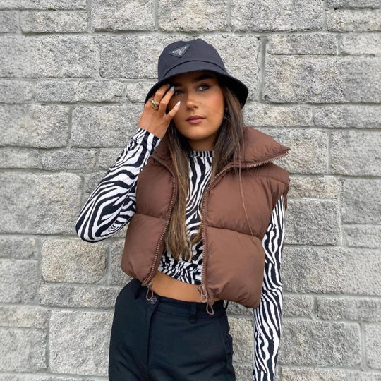 Damen Steppweste mit hohem Kragen und praktischen Taschen R&B