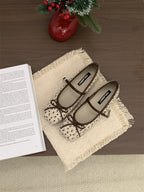 Damen elegante Ballerinas mit floralem Muster und zierlichen Riemen R&B