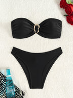 Damen Bandeau-Bikini mit eleganter Goldschließe R&B