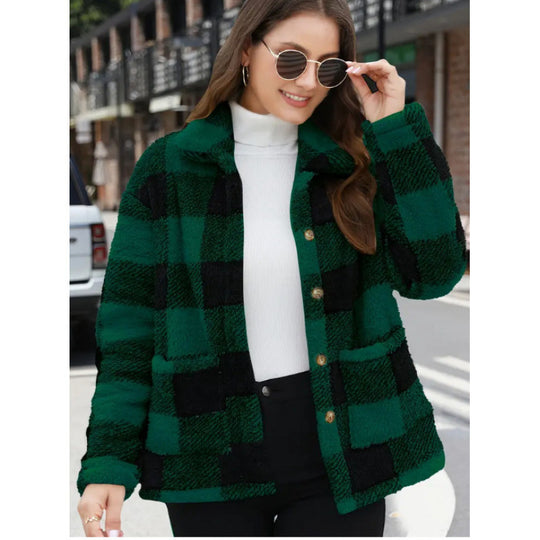Damen kuschelige Plüschjacke mit Karomuster R&B