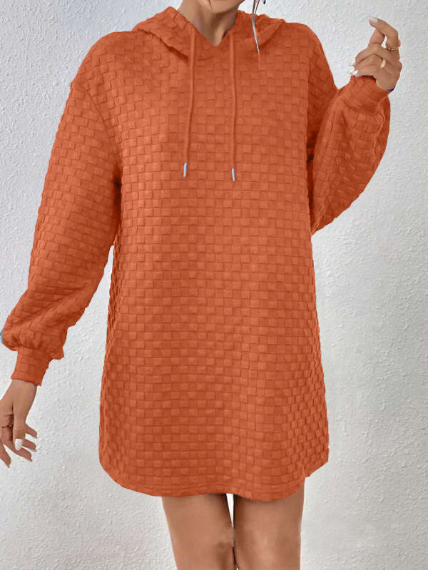 Damen Kapuzenkleid mit Strukturmuster und langen Ärmeln R&B