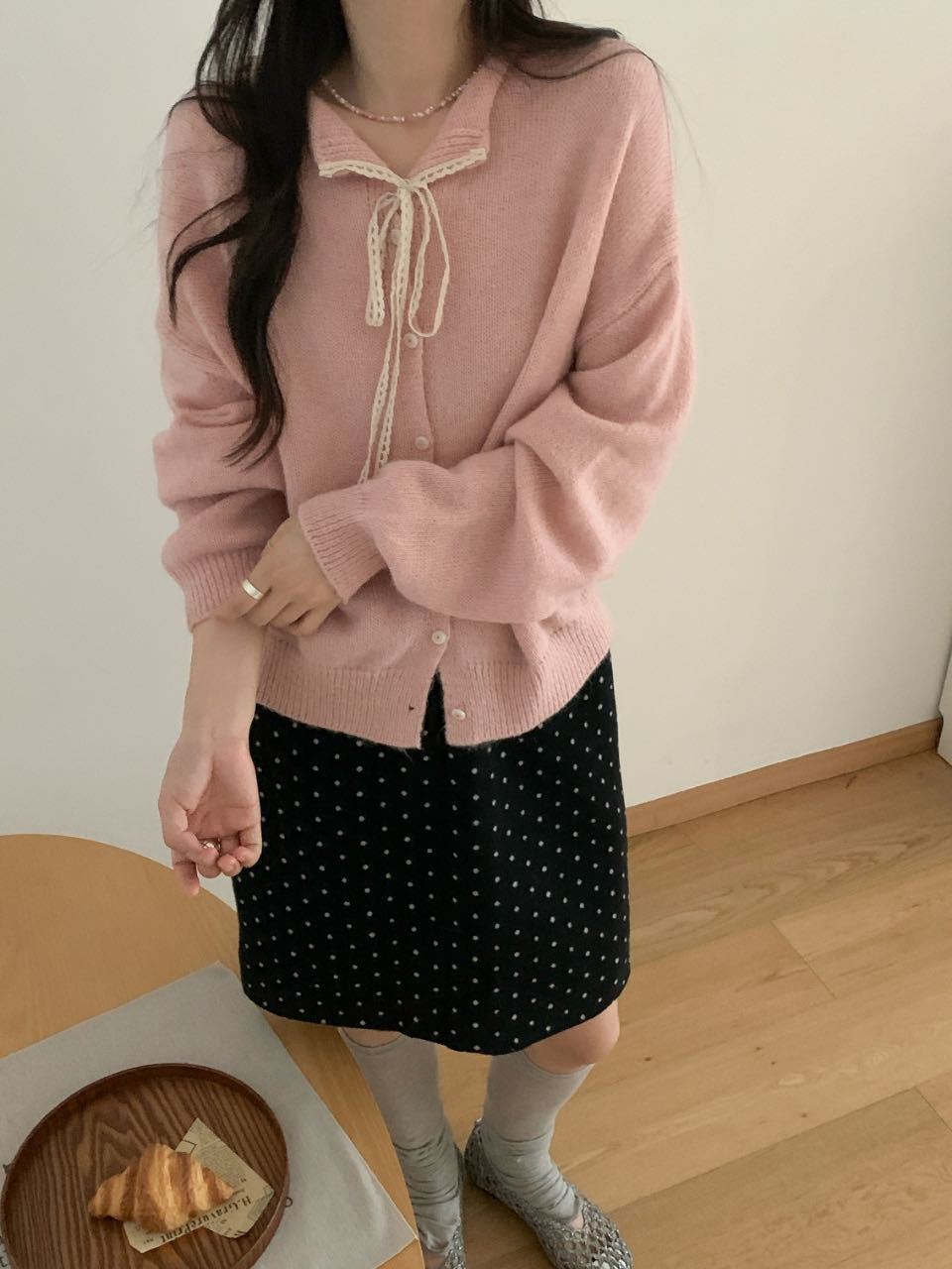 Damen lässiger Strickcardigan mit Kordelzug und feiner Struktur R&B