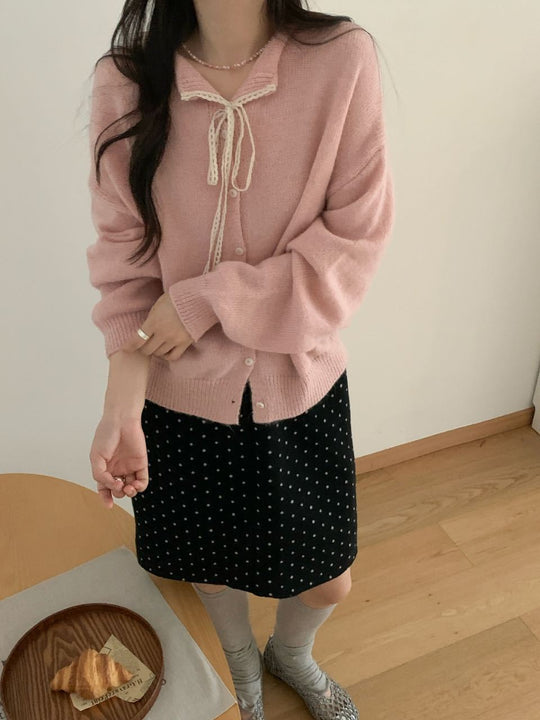 Damen lässiger Strickcardigan mit Kordelzug und feiner Struktur R&B
