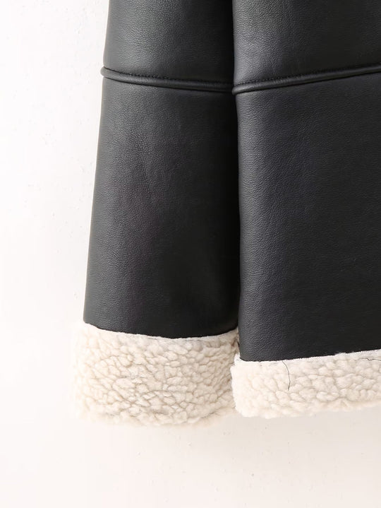 Damen Kunstlederjacke mit kuscheligem Innenfutter und hohem Kragen R&B