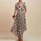 Damen Eleganter Jumpsuit mit Wickelgürtel und geometrischem Muster R&B