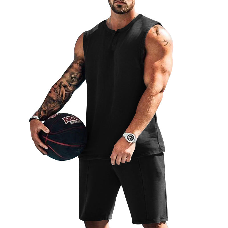 Herren sportliches Trainingsoutfit mit ärmellosem Oberteil und Shorts R&B