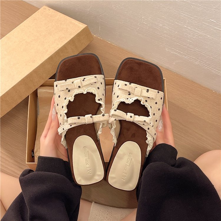 Damen elegante Slipper Sandalen mit Lochdesign und dekorativen Schleifen R&B