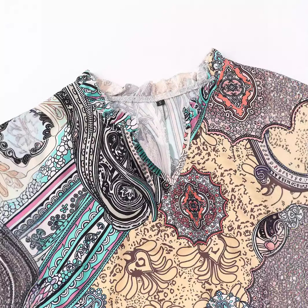 Damen Bohemian Kleid mit fließendem Schnitt und Paisley-Muster R&B
