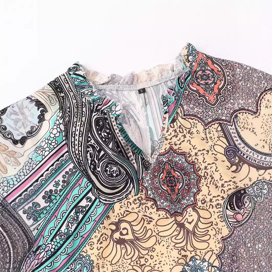 Damen Bohemian Kleid mit fließendem Schnitt und Paisley-Muster R&B