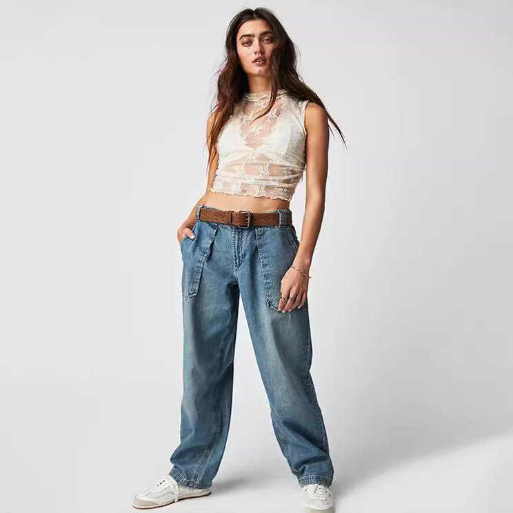 Damen Lässige High-Waist Jeans mit praktischen Seitentaschen R&B