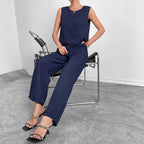 Damen Modisches Zweiteiliges Set mit Cropped Oberteil und weiten Hosen R&B