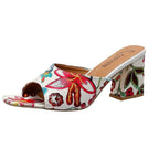 Damen Designermules mit floralem Musterdruck und Blockabsatz R&B