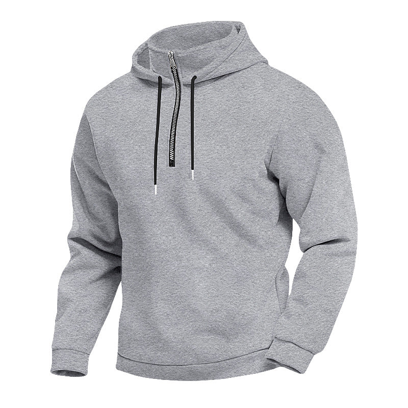 Herren nan Kapuzenpullover mit kurzem Reißverschluss, doppellagiger Kapuze und Kordelzug R&B