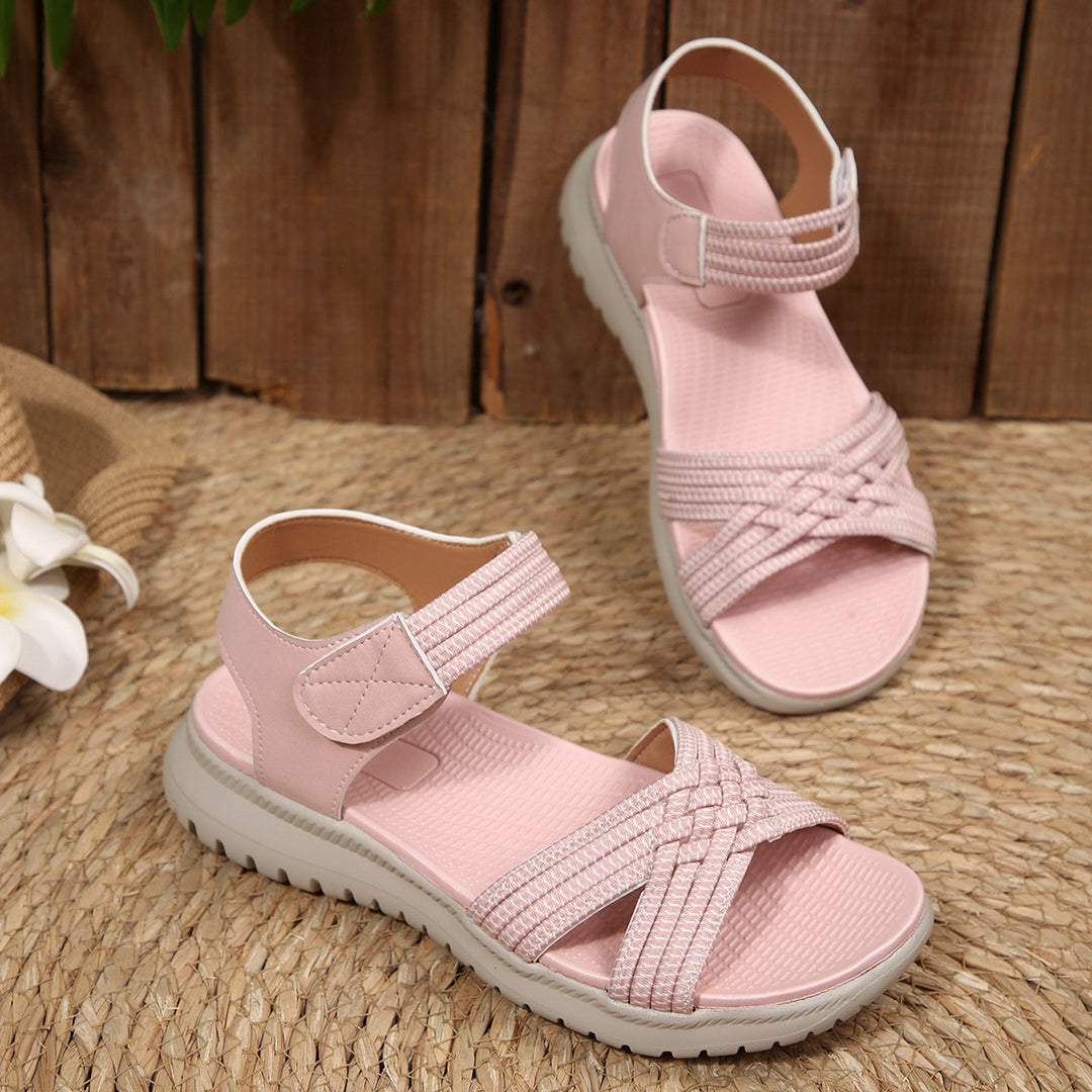 Damen Komfortable Sandalen mit geflochtenen Riemen und elastischem Band R&B