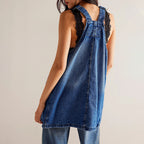 Damen Jeanslatzhängerkleid mit verstellbaren Trägern und praktischen Taschen R&B