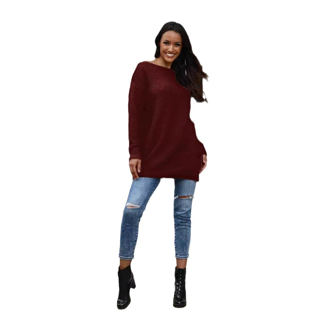 Damen lässiger Strickpullover mit weitem Ausschnitt und Rippstruktur R&B
