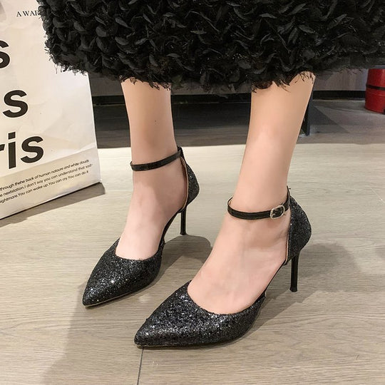 Damen elegante Spitzen High Heels mit transparentem Riemen R&B