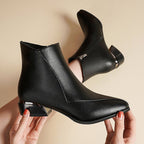Damen elegante Ankle-Boots mit dekorativem Blockabsatz und seitlichem Reißverschluss R&B