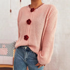 Damen Strickjacke mit floralen Knopfdetails und lässigem Schnitt R&B