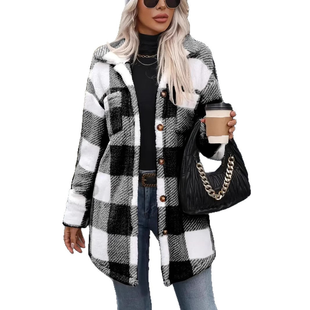 Damen Oversized Karofleecejacke R&B