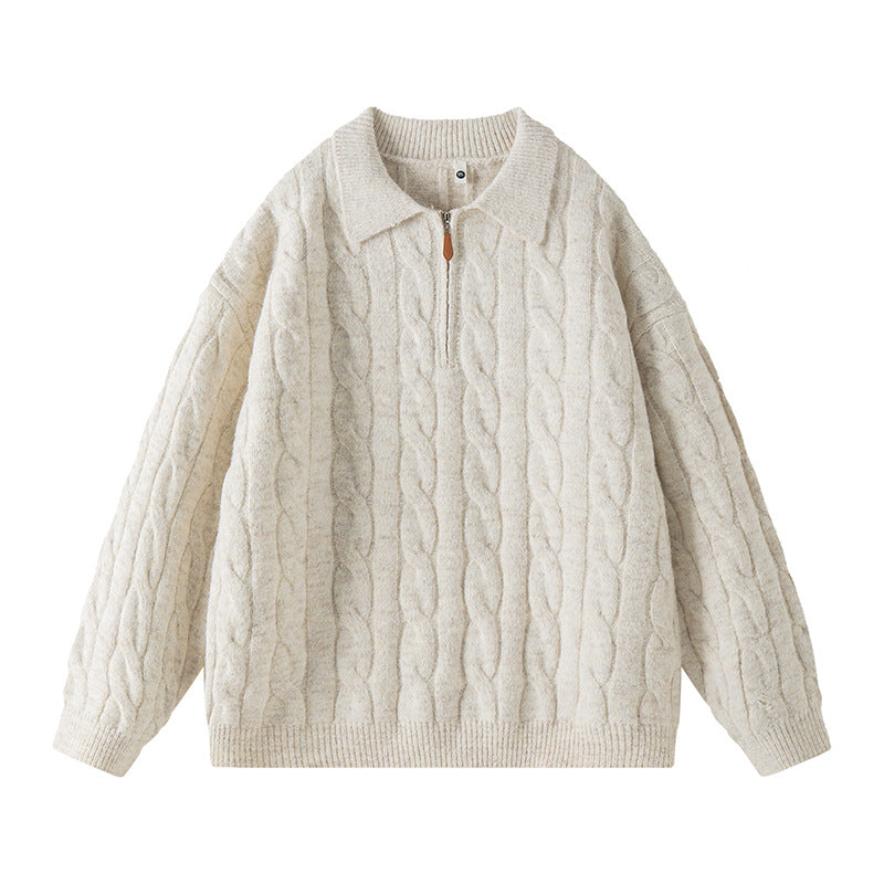 Damen Hochwertiger Strickpullover mit kurzem Reißverschluss und klassischem Kragen R&B