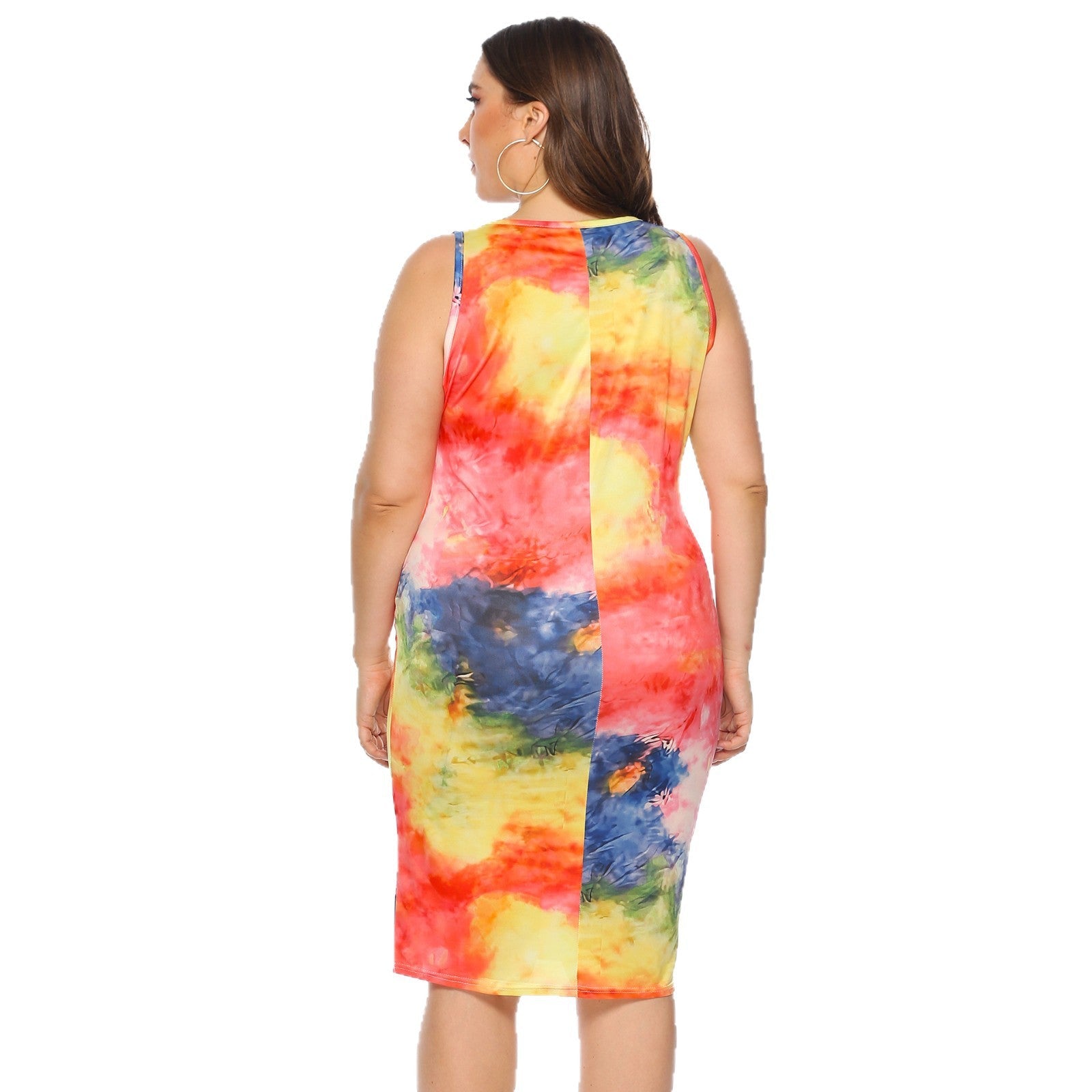 Damen figurbetontes Sommerkleid mit buntem Batik-Muster R&B
