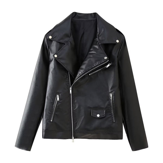 Damen Kunstleder Bikerjacke mit asymmetrischem Reißverschluss und dekorativen Zipperdetails R&B