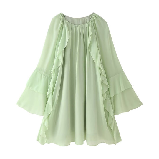 Damen luftiges Maxikleid mit voluminösen Rüschendetails R&B