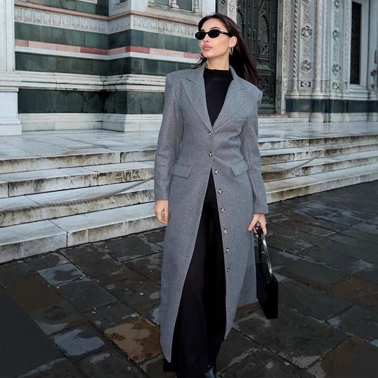 Damen eleganter Wollmantel mit strukturiertem Design und praktischen Taschen R&B