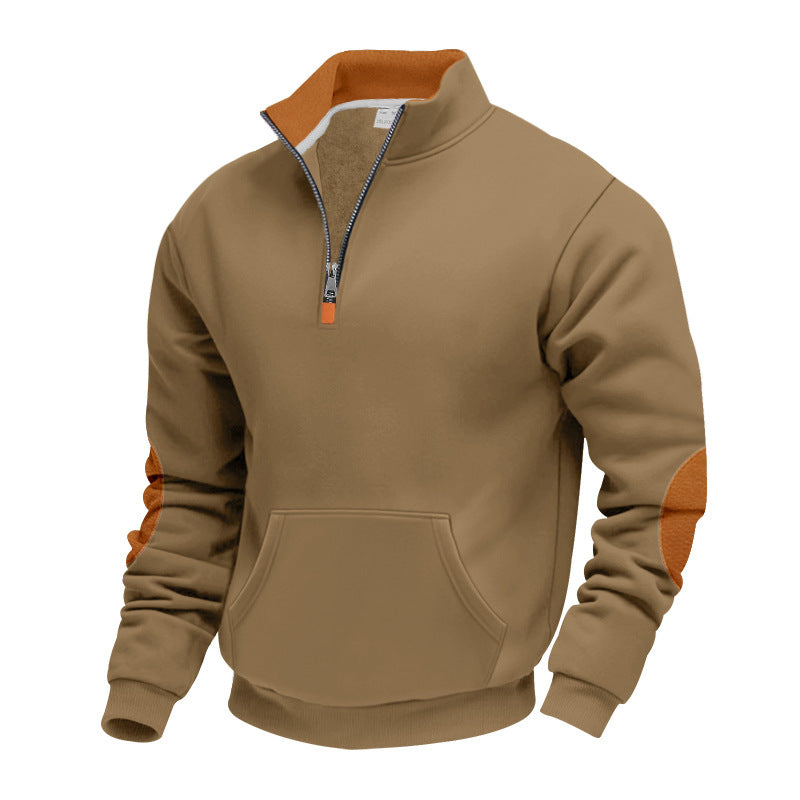 Herren Hochwertiger Stehkragenpullover aus atmungsaktivem Material mit Reißverschluss und Kontrastakzenten R&B
