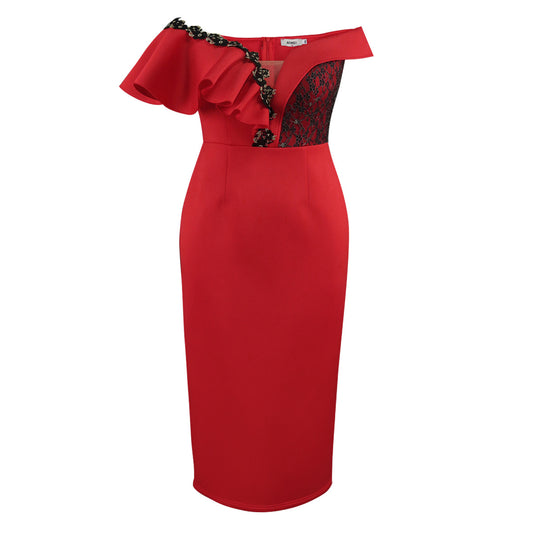 Damen Elegantes Figurbetontes Kleid mit asymmetrischem Design und Rüschendetails R&B