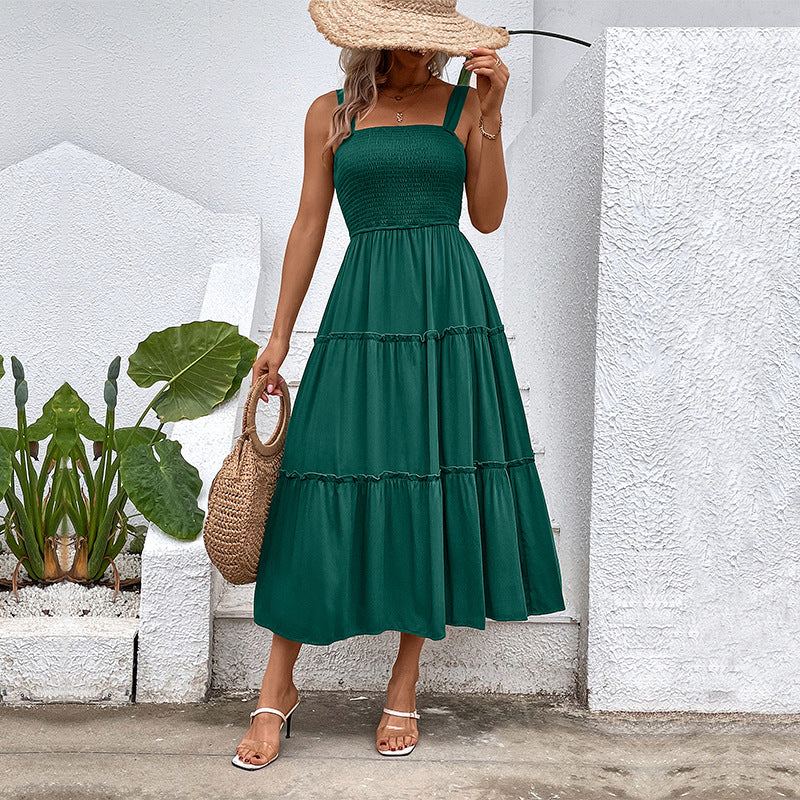 Damen Midikleid mit elastischem Oberteil und fließendem Rock R&B