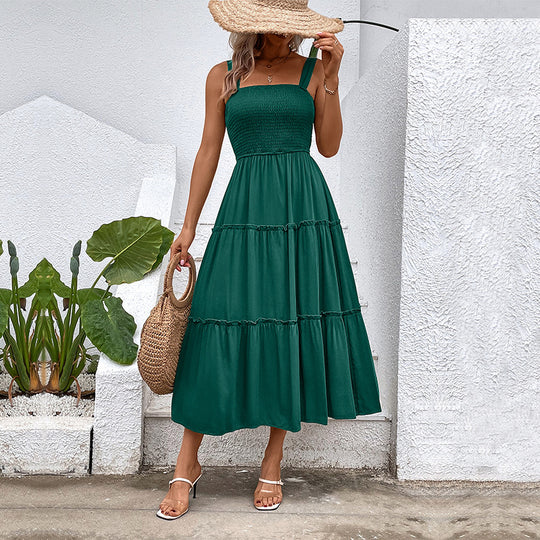Damen Midikleid mit elastischem Oberteil und fließendem Rock R&B