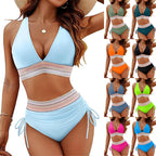 Damen Bikini-Set mit hoch tailliertem Slip und sportlichen Akzenten