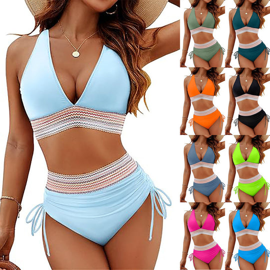 Damen Bikini-Set mit hoch tailliertem Slip und sportlichen Akzenten R&B