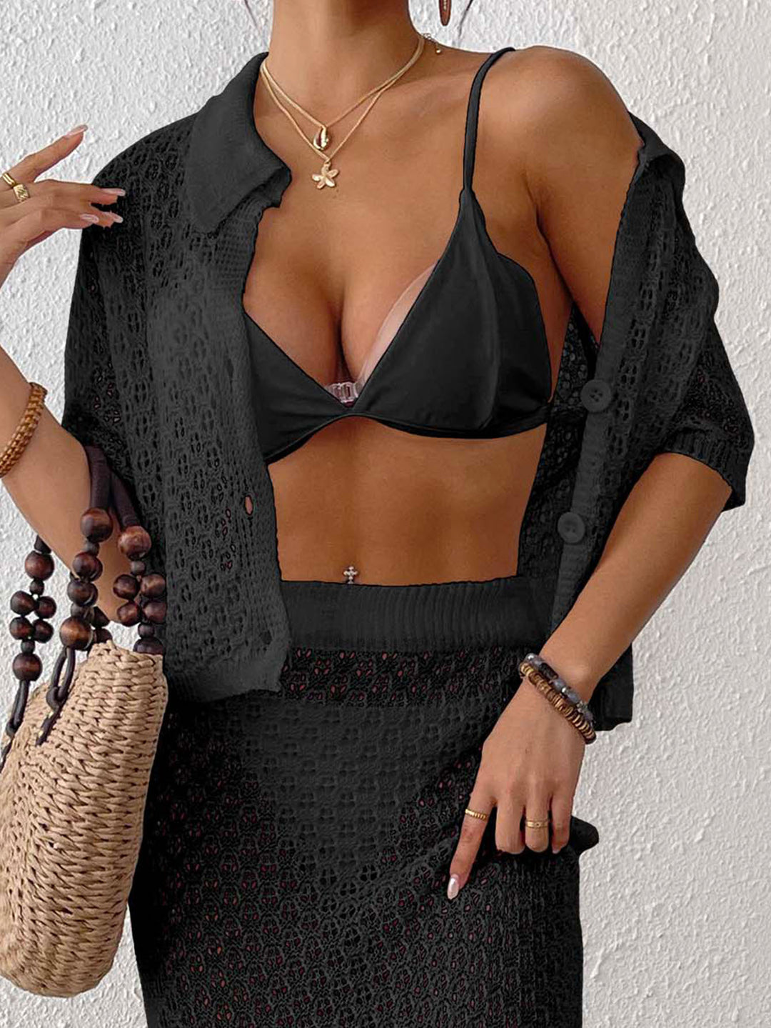 Damen lässiger Häkel-Overal mit Knopfdesign R&B