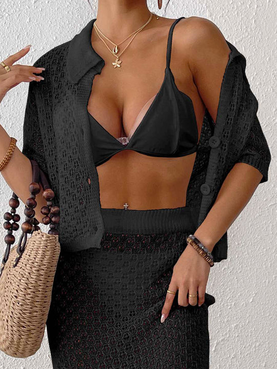 Damen lässiger Häkel-Overal mit Knopfdesign R&B