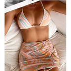 Damen Triangel-Bikini mit stylischem Wickelrock und verstellbaren Trägern R&B