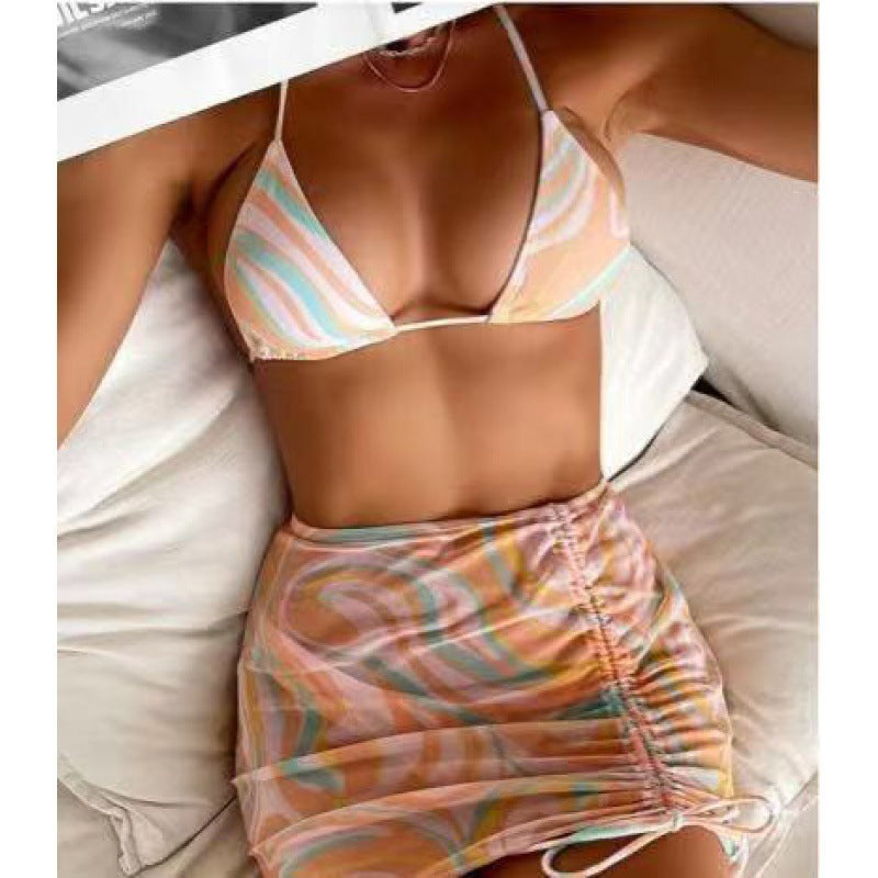 Damen Triangel-Bikini mit stylischem Wickelrock und verstellbaren Trägern R&B