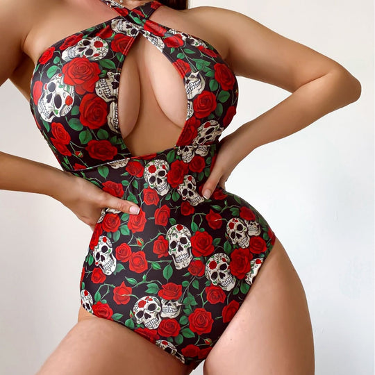Damen Einteiler Badeanzug mit attraktivem Schnitt und floralen Elementen R&B