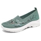 Damen Bequeme Slip-On Sneakers mit Blumenstickerei