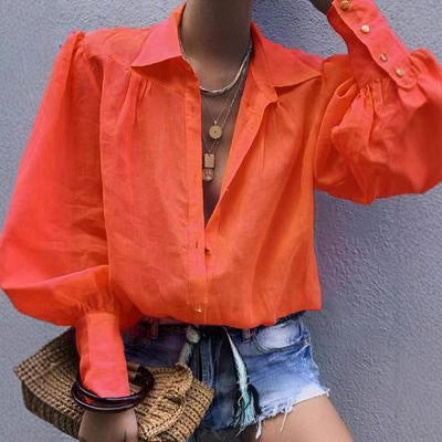 Damen Bluse mit voluminösen Ärmeln und elegantem Kragen R&B