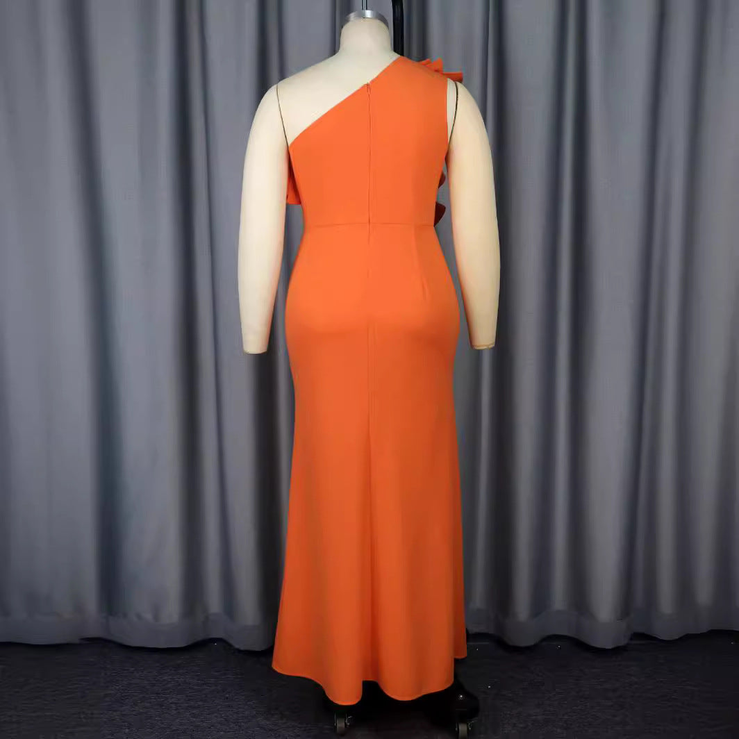Damen Elegantes Maxikleid mit asymmetrischem Rüschenakzent und sexy Schlitz R&B