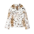 Damen nan kurze Kunstfelljacke mit Wildmuster, V-Ausschnitt und taillierter Silhouette R&B