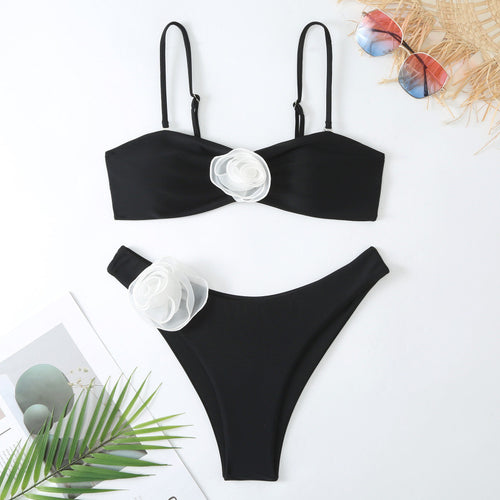 Damen Bikini-Set mit verspieltem Blumendetail und schickem Wickel-Design R&B